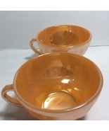2 Vintage Anchor Hocking Cup Swirl Peach Swirl Milk Glass Suburbia 10 Te... - $168.71 MXN