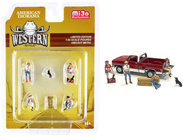 Western Style 6 piece Diecast Set 4 Figurines 2 Accessories for 1/64 Scale Model - £17.96 GBP