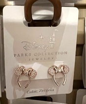 Disney Parks Minnie Mouse Ears Headband Cubic Zirconia Earrings NEW image 2
