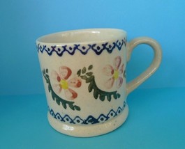 Old Vintage Pottery Coffee Tea MUG Cup Hand Painted flower ornament pattern - $12.00