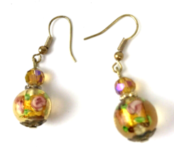 Vintage Floral Glass Dangler Earrings Cottagecore Hippie Boho Chic Coquette - £13.44 GBP