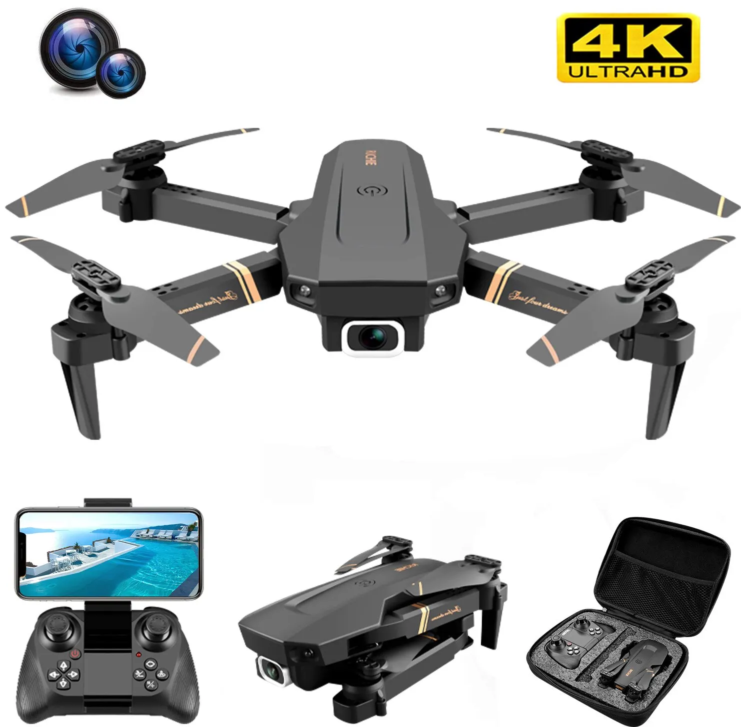 V4 Rc Drone 4k HD Wide Angle Camera 1080P WiFi FPV Drone Dual Camera Quadcopt - £42.78 GBP