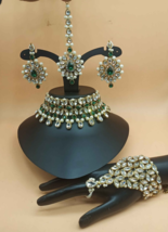 Gold Plated Indian Bollywood Bridal Jewelry Kundan Necklace Earrings Tikka Head - £22.53 GBP
