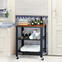 3-Tier Kitchen Utility Industrial Cart with Storage-Brown - £107.12 GBP