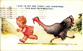 Artist Signed D Tempest Christmas Turkey Chasing Baby 1930 DB Postcard E12 - £11.80 GBP