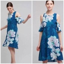 Anthropologie Maeve Blue Floral Off Shoulder Sleeve Dress 8 - $32.81