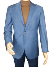 Men&#39;s Mono Turkey Sport Coat 100% Super 180s Wool 1480-01 Blue Plaid - £154.72 GBP