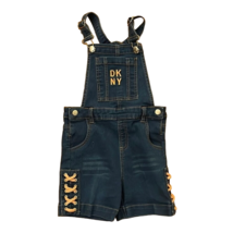 DKNY Shortalls Overalls Girls 6 Dark Wash Blue Jean Denim Casual Logo Casual - $13.00