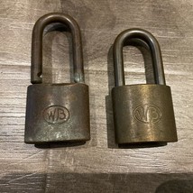 Set Of 2 Antique WB Wilson Bohannan Brass Padlocks Long Shank Heavy Duty No Keys - £22.98 GBP