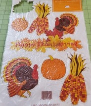 Vintage Amscan Happy Thanksgiving Window Clings Corn Turkeys Pumpkins Holiday - £9.75 GBP