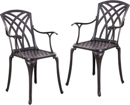 Cast Aluminum Patio Chairs All Weather Outdoor Dining Chairs Set, Antique Bronze - £147.50 GBP