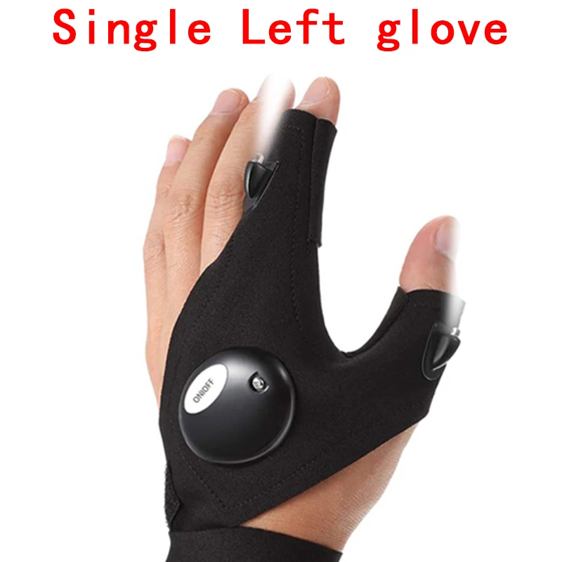 Outdoor Magic Strap Fingerless Gloves Night Light Waterproof Gloves with LED Fla - £107.12 GBP
