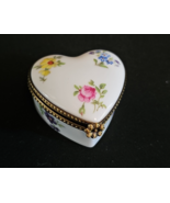 Limoges France Porcelain Trinket Box Heart Shape Hand Painted Floral Hin... - $118.11 CAD