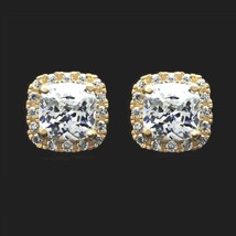 1.90Ct Kissen Labor Erstellt Edelstein Halo Ohrstecker Gelbgold Versilbert - £79.19 GBP