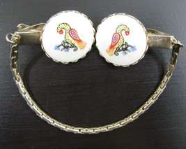 Vintage Sweater Guard Gold Chain White Tropical Bird Round Clips Pat Marked - $14.84