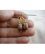 (EE604-120) 10 x 12 mm Brown pink flower CLOISONNE bead dangle drum EARR... - £13.95 GBP