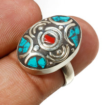 Red Coral Turquoise Handmade Bohemian Jewelry Nepali Ring Adjustable SA 2600 - £3.19 GBP
