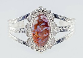 Mousse Agate Argent Sterling Navajo Manchette Bracelet - $336.09 CAD