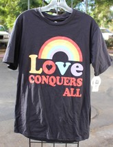 GAY PRIDE MENS T-SHIRT LOVE CONQUERS ALL TEE BLACK RAINBOW New NWT - $7.99