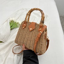 Designer Weave Square Box Handbags for Women 2023 Trendy Female Straw Shoulder B - £43.57 GBP