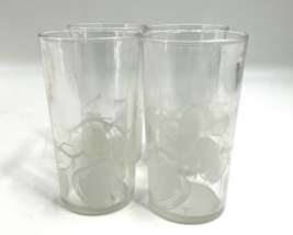Frosted White Etched Apple Leaf 4 1/2 in Clear Juice Glass Vintage Style - $14.84