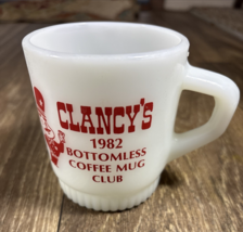 Milk Glass Coffee Mug Fire King Anchor Hocking Advertising Clancey’s 1982 - $38.99