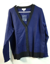 Candace Cameron Bure Cardigan Sweater Womens Medium Navy Black Trim Button Front - £16.49 GBP
