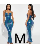 Fashion Nova Blue Snake Print Cami Maxi Dress ~ Size M - £29.63 GBP