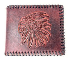 Western Men&#39;s Leather Indian Avatar Portrait Short Wallet in 3 colors (Coffee) - £23.73 GBP