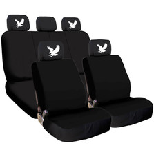 For TOYOTA New Black Flat Cloth Car Seat Covers and Eagle design Headrest Cover - £29.08 GBP