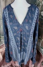Lucky Brand Blouse Size L Long Balloon Sleeves V Neck Embroidery - $16.73