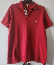 Burberry Brit Mens Size Large Embroidered Big Logo Nova Placket Red Polo... - $37.39