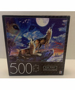 Complete &quot;Wolves Howling to the Moon&quot; Foil 500 pc Puzzle 24&quot; x 18&quot; Beaut... - $346.54 MXN