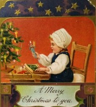 Christmas Postcard Child Holding Jester Clown Toy Horse Germany 9103 PFB Vintage - £33.55 GBP