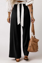 Black Drawstring Elastic Waist Casual Wide Leg Pants - $258.40 MXN