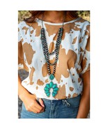 Living Better Western Cowgirl Cowhide Print Short Sleeve Top - $47.39 CAD