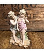 Vintage Bisque Porcelain Figurine Of Two Children In Pastel Outfits - $904.23 MXN