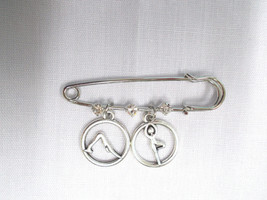 2&quot; Safety Pin W 3 Crystals Brooch &amp; Standing Tree Downward Dog Round Yoga Charms - £5.52 GBP