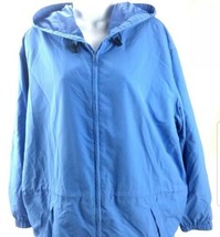 Eddie Bauer Hooded Wind Breaker Jacket Womens L Light Blue Full Zip Nylon - $16.82