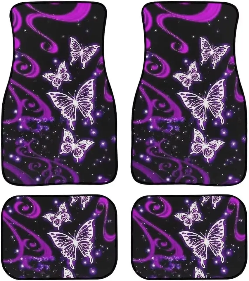 Car Floor Mats Cute Butterfly Purple Print Universal Fit Auto Carpet Set of 4 - £34.59 GBP