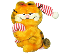 1981 Garfield Christmas Dakin Fun Farm 8&quot; Vintage Plush Candy Cane Santa Hat - £12.38 GBP