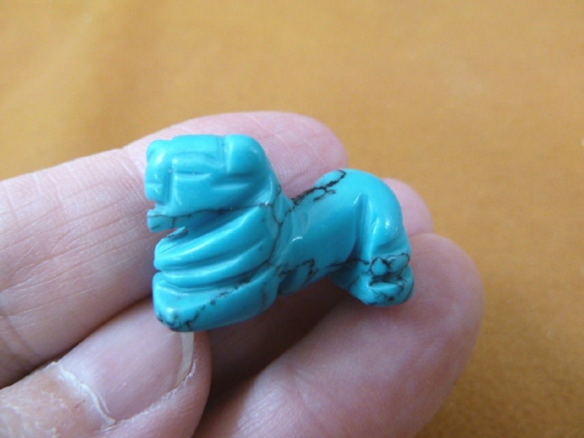 (Y-LIO-506) 1&quot; Blue Howlite LION gemstone wild big cat STONE carving lio... - $8.59