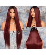 45" Human Hair Blend Lace Front Wig Hand Tied Center Part Straight Heat Safe Sol - $119.95