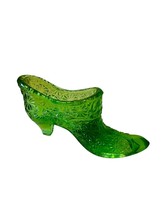 Fenton Art Glass Shoe Figurine Secret Slipper Boot cat Emerald Green ura... - $39.55