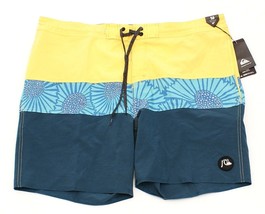 Quiksilver Microdose Beach Shorts Yellow &amp; Blue Stretch Boardshorts Men&#39;s 38 NWT - £71.93 GBP