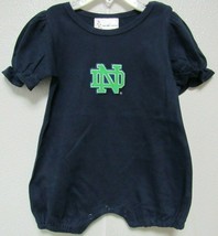 NCAA Notre Dames Navy Blue Girls Romper Green ND Logo Size 12 MO Two Feet Ahead - £18.81 GBP