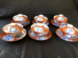 6 X Antique Japonais Hirado Coquille D&#39;Oeuf Thé Cup And Saucer Avec Lid ... - £373.78 GBP