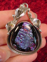 (#D-407) DICHROIC Fused GLASS SILVER Pendant PURPLE PINK BLUE - £70.99 GBP