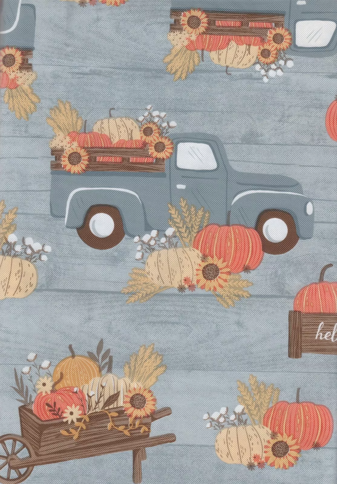 Tablecloth 60x84 Fall Vinyl Table Cloth Blue Truck Sunflower Pumpkin Print  - £28.01 GBP