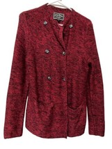 LUCKY BRAND Cardigan Sweater Womens L Burgundy Knit Crochet Button Downy - £13.94 GBP
